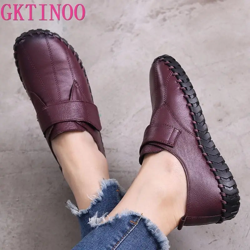 GKTINOO Spring Ladies Genuine Leather Handmade Shoes Women Hook &Loop Flat Shoes Women 2025 Autumn Soft Loafers Flats