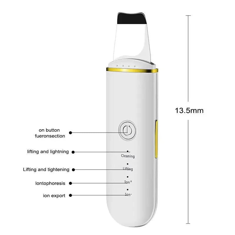 Ultrasonic skin scrubber facial ion cleaning vibrating spatula to blackhead acne exfoliating facial lifting machine