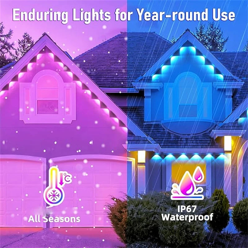 60M Smart RGB Eave Lights App & Remote IP67 Permanent Outdoor LED String Lights Home New Year Christmas Birthday DIY Lighting