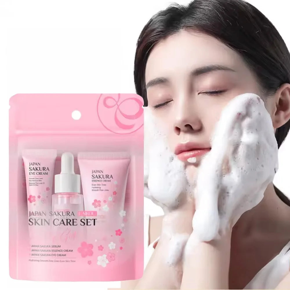 3pcs/set Sakura Skin Care Sets Face Cream Serum Eye Cream Face Beauty Products for Women Daily Moisturizing Skin Care Products