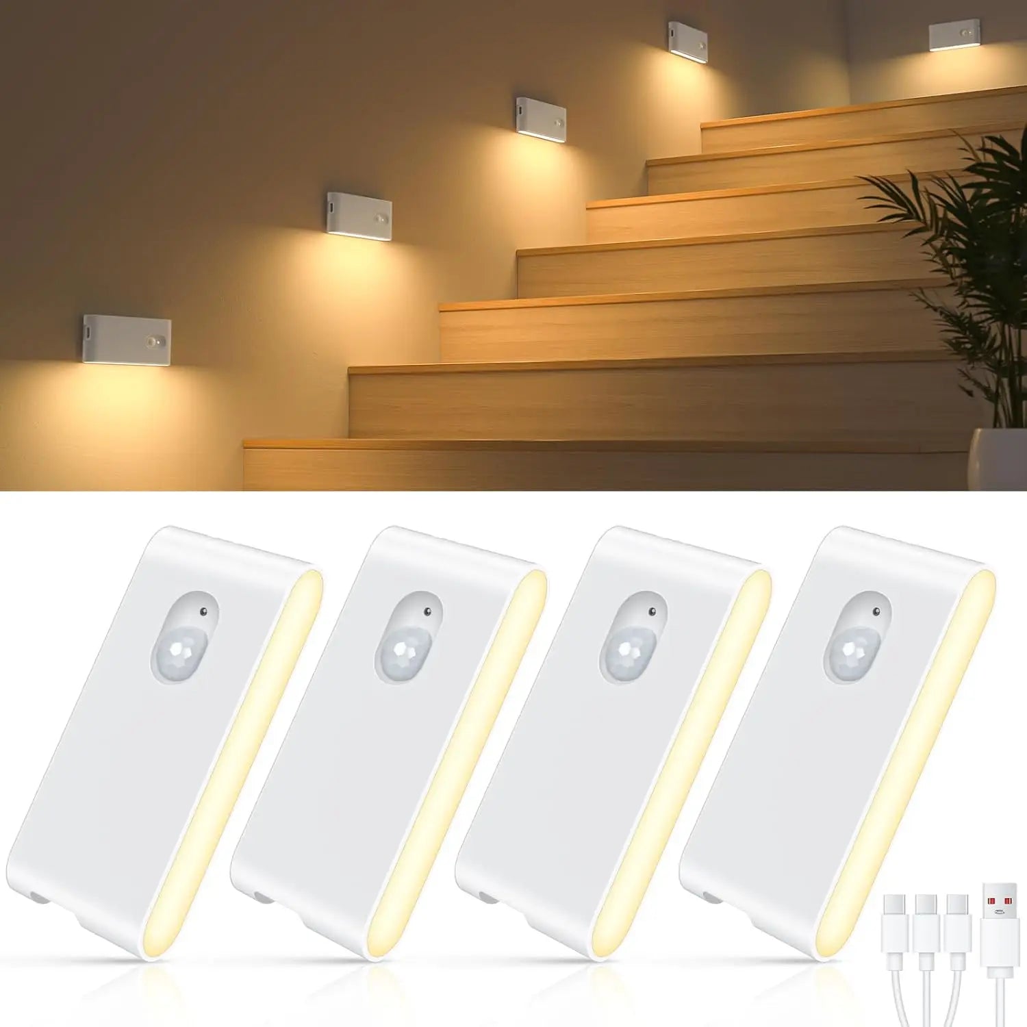 WILLED Motion Sensor Wireless Stair Lights Indoor Battery Rechargeable Night Lights for Stairway Hallway Kitchen Cabinet Bedroom