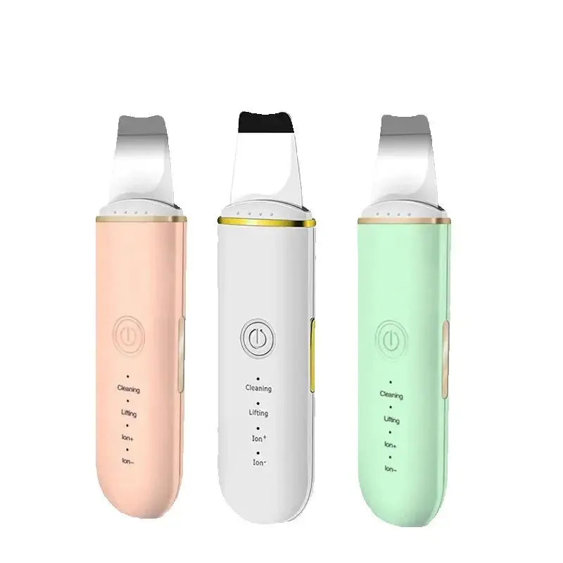 Ultrasonic skin scrubber facial ion cleaning vibrating spatula to blackhead acne exfoliating facial lifting machine