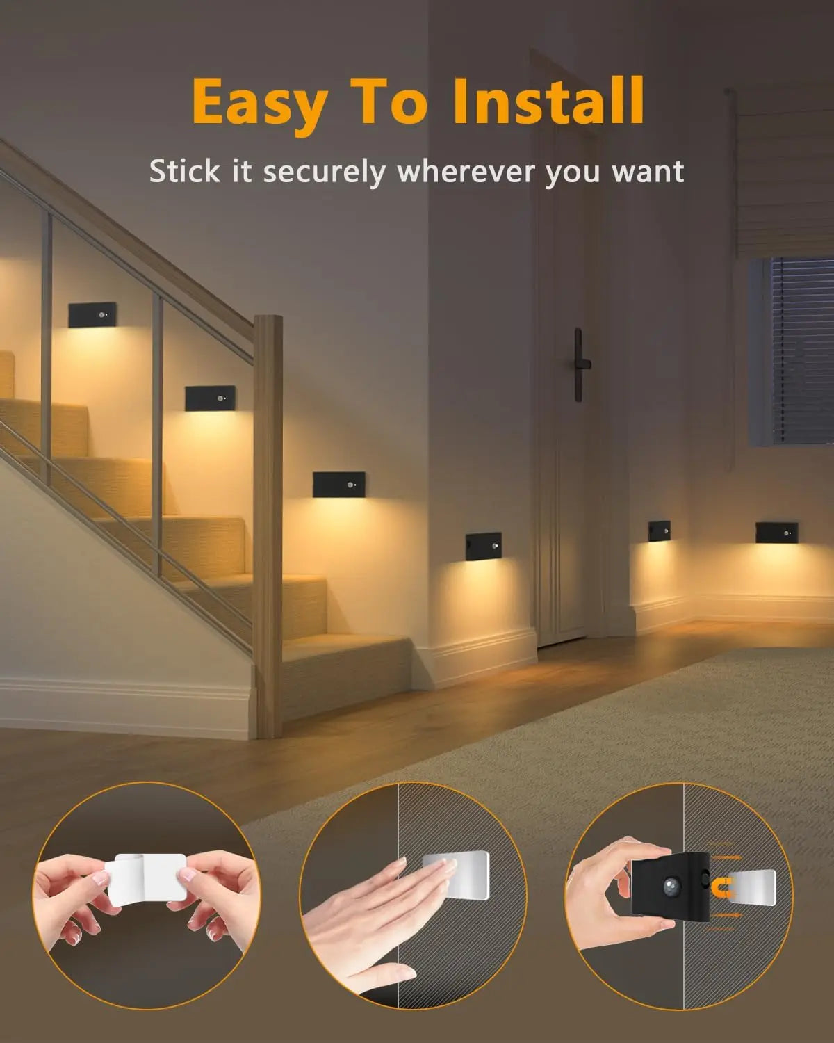WILLED Motion Sensor Wireless Stair Lights Indoor Battery Rechargeable Night Lights for Stairway Hallway Kitchen Cabinet Bedroom