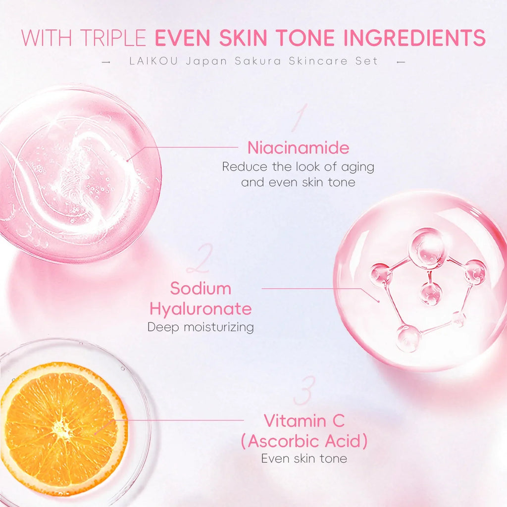 4 PCS Face Skin Care Set Cleanser Sakura Essence Cream Moisturizing Eye Cream Face Serum Improve Roughness & Dryness Skin Care