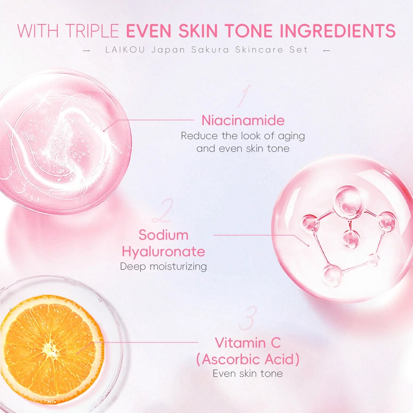 4 PCS Face Skin Care Set Cleanser Sakura Essence Cream Moisturizing Eye Cream Face Serum Improve Roughness & Dryness Skin Care