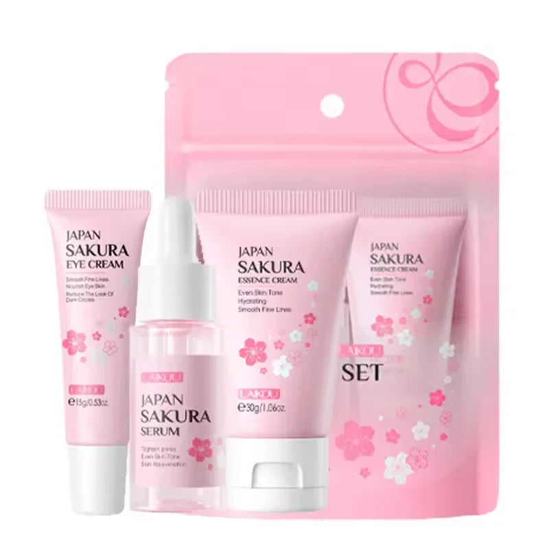3pcs/set Sakura Skin Care Sets Face Cream Serum Eye Cream Face Beauty Products for Women Daily Moisturizing Skin Care Products