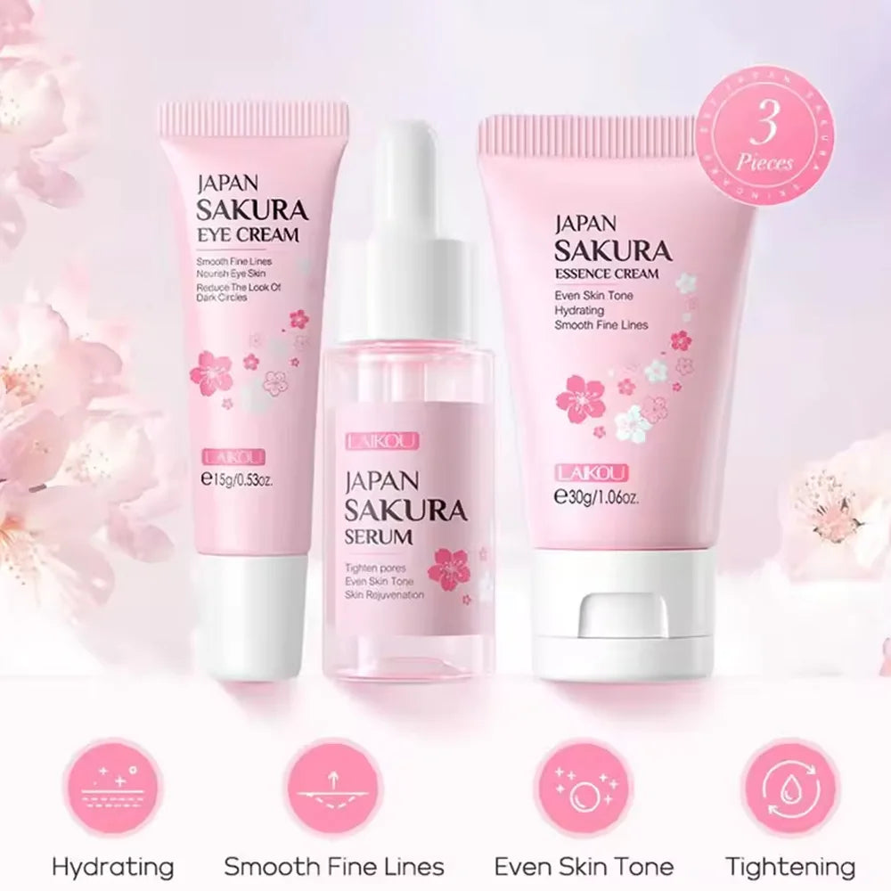 3pcs/set Sakura Skin Care Sets Face Cream Serum Eye Cream Face Beauty Products for Women Daily Moisturizing Skin Care Products