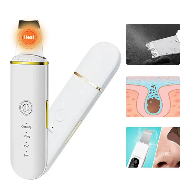Ultrasonic skin scrubber facial ion cleaning vibrating spatula to blackhead acne exfoliating facial lifting machine