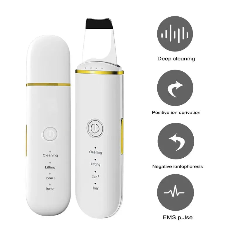 Ultrasonic skin scrubber facial ion cleaning vibrating spatula to blackhead acne exfoliating facial lifting machine