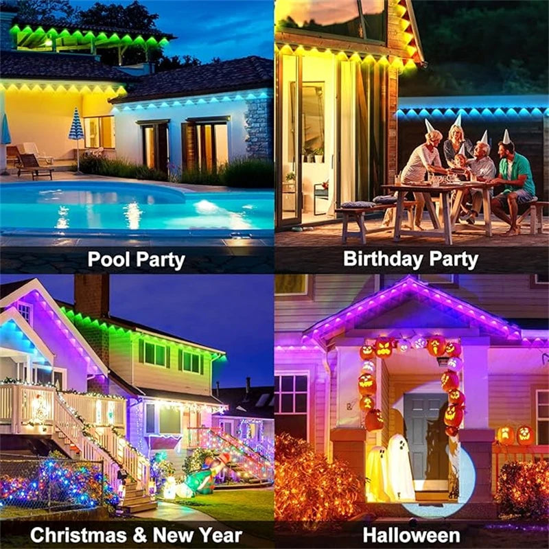 60M Smart RGB Eave Lights App & Remote IP67 Permanent Outdoor LED String Lights Home New Year Christmas Birthday DIY Lighting