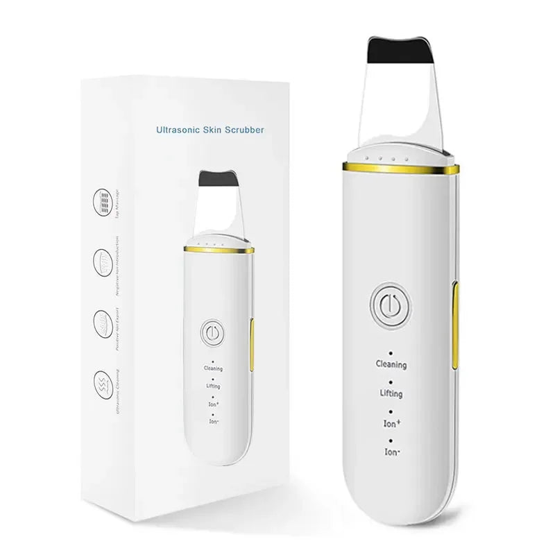 Ultrasonic skin scrubber facial ion cleaning vibrating spatula to blackhead acne exfoliating facial lifting machine