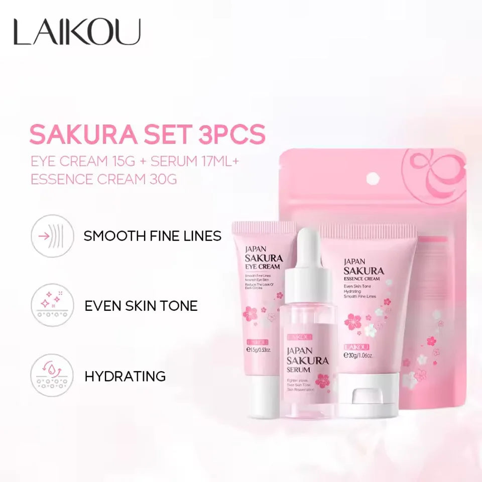 3pcs/set Sakura Skin Care Sets Face Cream Serum Eye Cream Face Beauty Products for Women Daily Moisturizing Skin Care Products