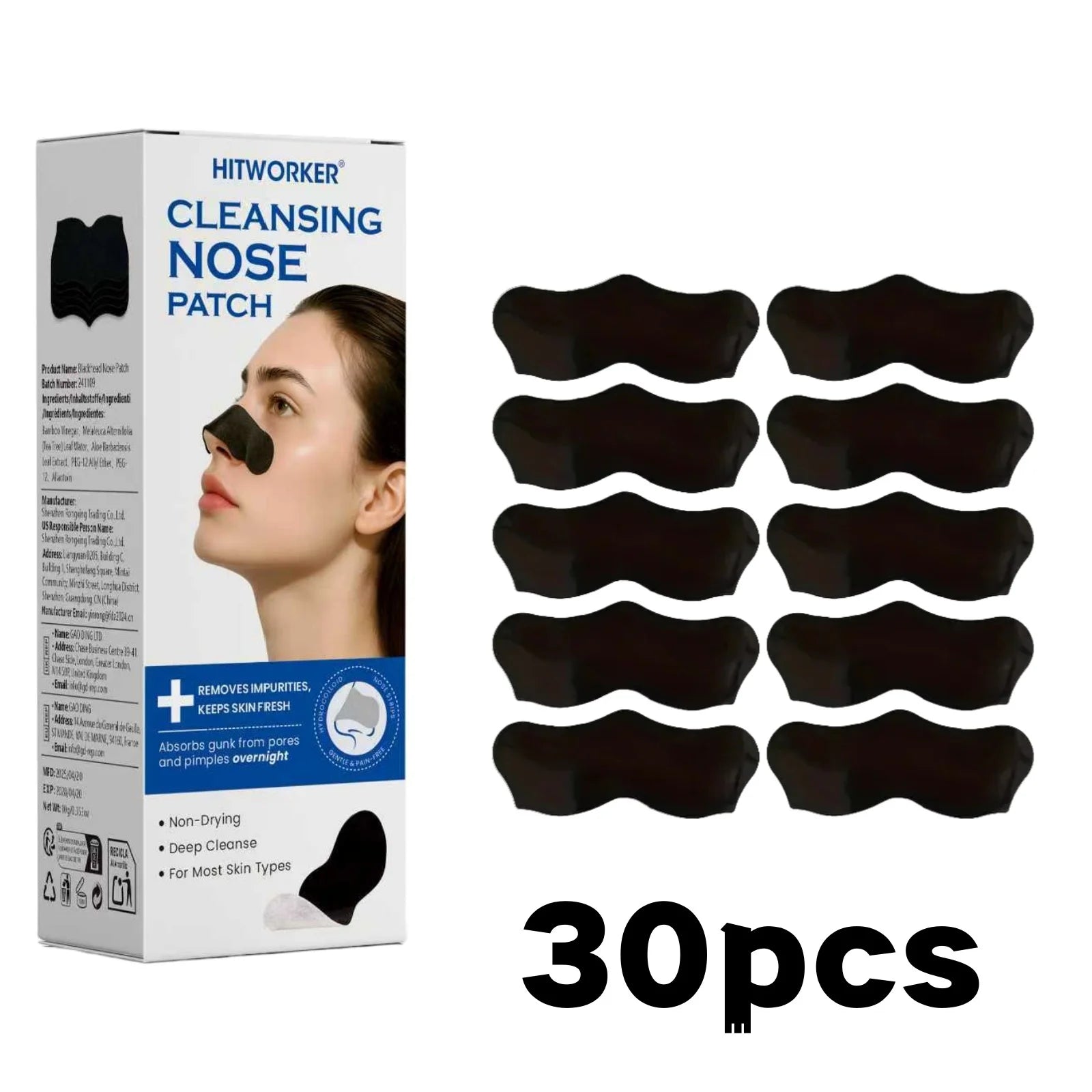 30 Pcs Charcoal Deep Cleansing Nose Strips, Absorb Blackheads & Pore Dirt, Purifying & Oil Control Blackhead Remover